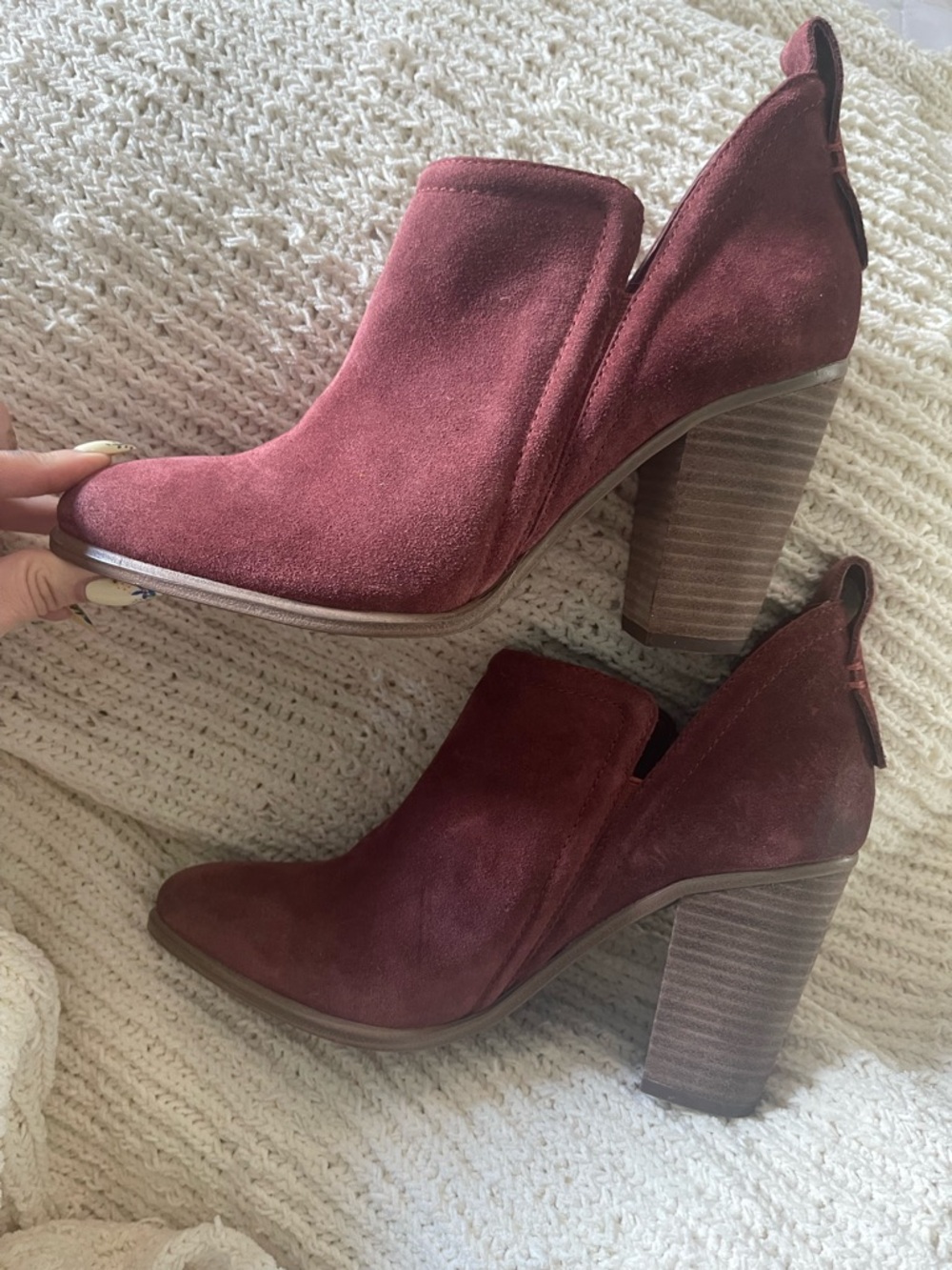 Vince Camuto Suede Ankle Booties in Burgundy